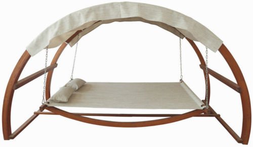 Double Arched Wooden Swing Hammock Bed w Canopy 2 Person Outdoor Chair