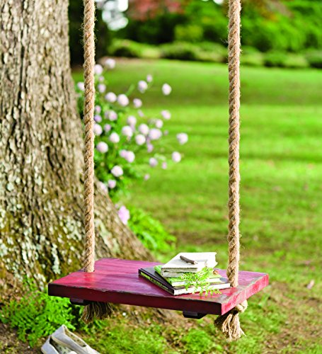 Plowamp Hearth Rope Tree Swing With Wooden Seat Painted Wood And Durable Rope Distressed Red Finish 24 In L