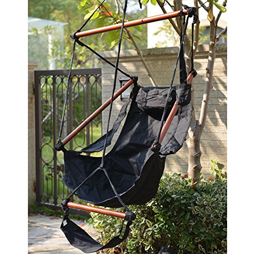Prime Garden Black Outdoor Lounge Chair Hanging Wooden Swing with Carrying Case
