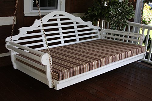 6 Foot Outdoor Swing Bed Mattress CUSHION ONLY 4 INCHES THICK Sundown Material- Beige Stripe