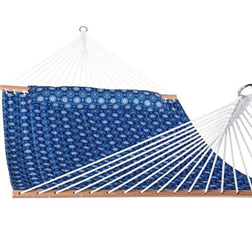 Sundale Outdoor Quilted Fabric Hammock Swing Bed With Hardwood Spreader Bar And Poly Pillow 55&rdquo Double