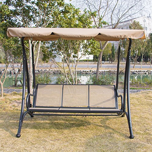 Bestmart INC Outdoor 3 person Canopy Swing Glider Hammock Chair Patio Backyard Textilene Seat Beach Porch Furniture