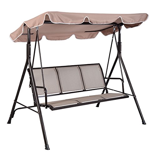 Giantex 3 Person Outdoor Patio Swing Canopy Awning Yard Furniture Hammock Steel Beige