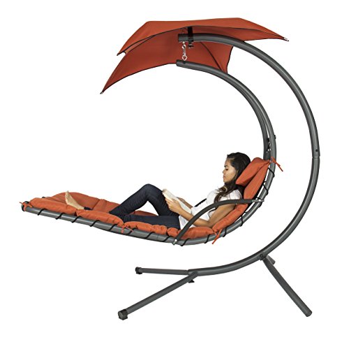 Best Choice Products® Hanging Chaise Lounger Chair Arc Stand Air Porch Swing Hammock Chair Canopy Red Orange