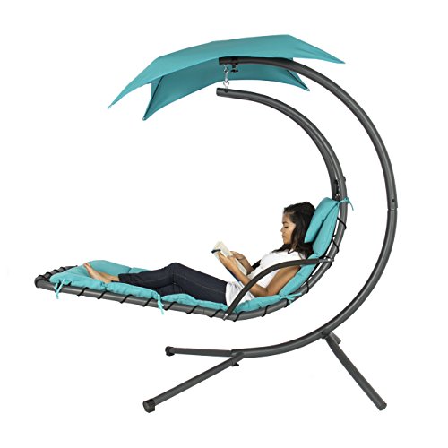 Best Choice Products® Hanging Chaise Lounger Chair Arc Stand Air Porch Swing Hammock Chair Canopy Teal