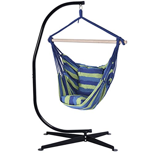 Giantex Hammock C Frame Stand Solid Steel Construction For Hanging Air Porch Swing Chair BlueGreen