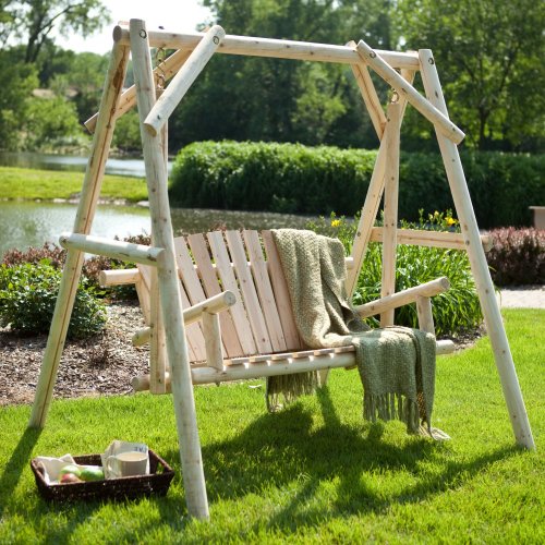 Coral Coast Rustic Natural Log Curved Back Porch Swing And A-frame Set