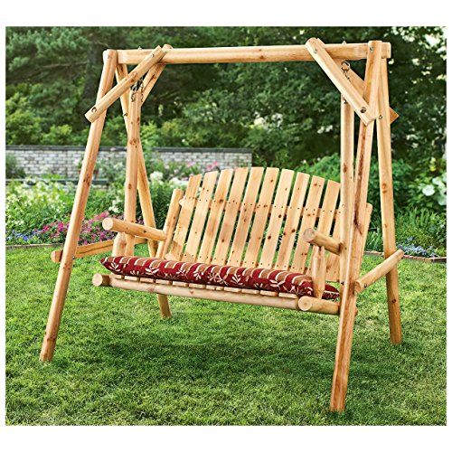 Premium Porch Swing Patio Swings Outdoor Wooden 2 Person Bench Furniture With Frame In Modern Log All Weather