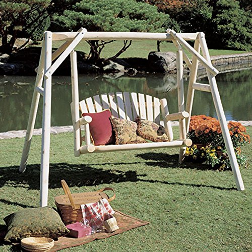 Rustic Natural Cedar Furniture American Garden 5 Ft. Log Porch Swing And Stand Set