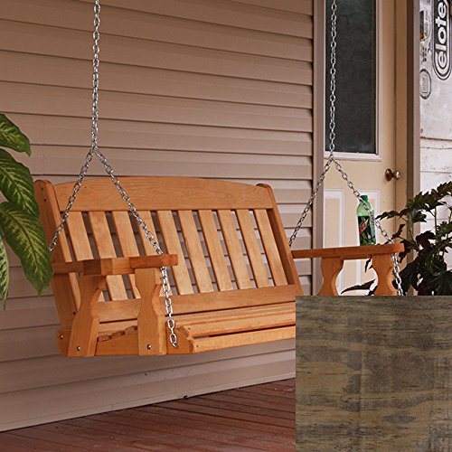 Amish Heavy Duty 800 Lb Mission Treated Porch Swing With Hanging Chains And Cupholders 4 Foot Dark Walnut Stain