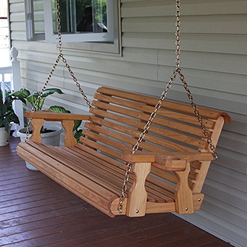 Amish Heavy Duty 800 Lb Roll Back 4ft Treated Porch Swing With Cupholders - Cedar Stain