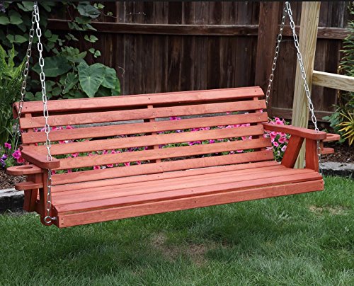 Amish Heavy Duty 800 Lb Roll Back 5ft Porch Swing With Cupholders - MADE IN USA RUSTIC RED