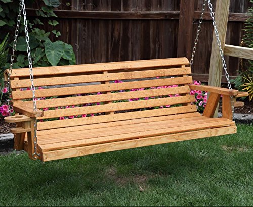 Amish Heavy Duty 800 Lb Roll Back 5ft Porch Swing With Cupholders - Made In Usa brown