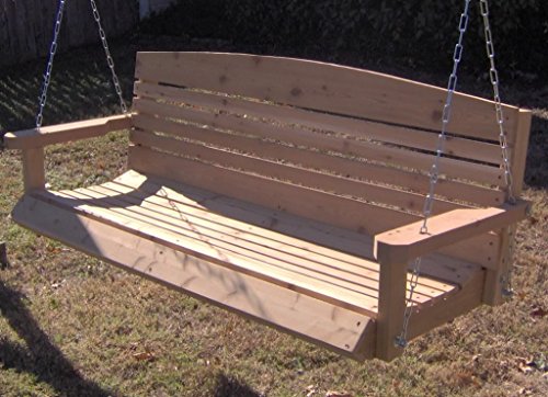 Brand New American Cedar Porch Swing With Hanging Chain And Cupholders - 6 Foot Natural