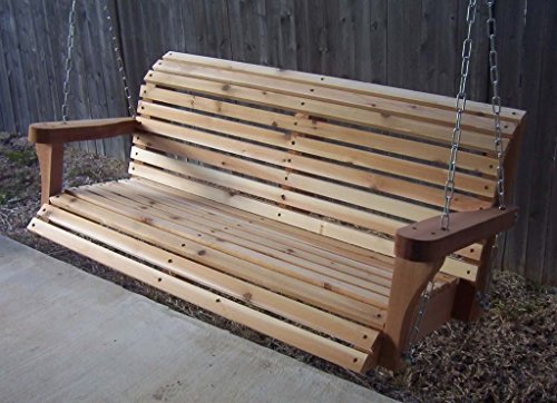 Brand New Classic Cedar Porch Swing With Hanging Chain And Cupholders - 6 Foot Natural