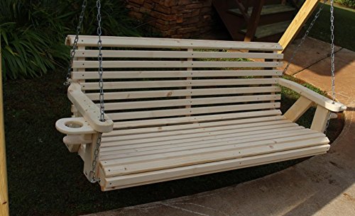 Roll Back Heavy Duty 700 Lb Kiln Dried Pine 4ft Porch Swing with Cupholders - Made in USA