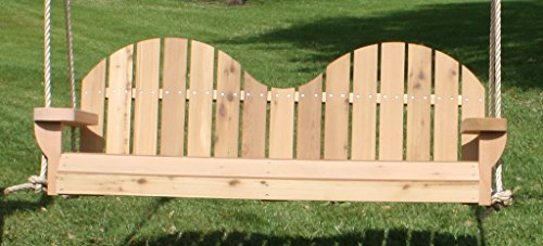 Brand New 2-seat Adirondack Cedar Porch Swing With Hanging Rope And Cupholders - 5 Foot Stained