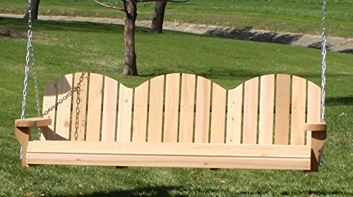 Brand New 6 Foot 3-seat Adirondack Cedar Porch Swing With Hanging Rope And Cupholders - Stained