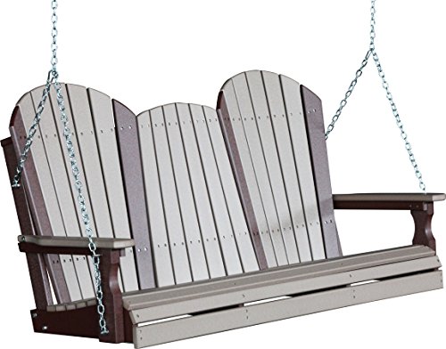 Outdoor Poly 5 Foot Porch Swing - Adirondack Design -weatherwood And Chestnut Brown Color