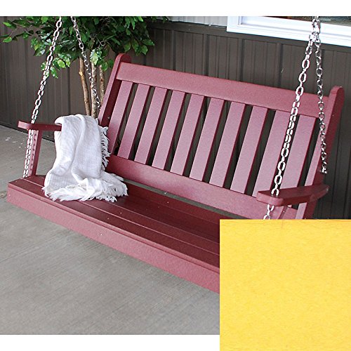A&L Furniture Co Traditional English Recycled Plastic Porch Swing 4 Foot Lemon Yellow