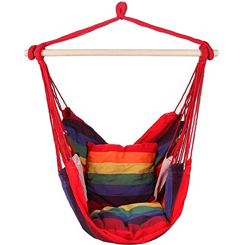 Adorox Hanging Rope Hammock Patio Porch Chair Swing Outdoor Camping red 1 Hammock