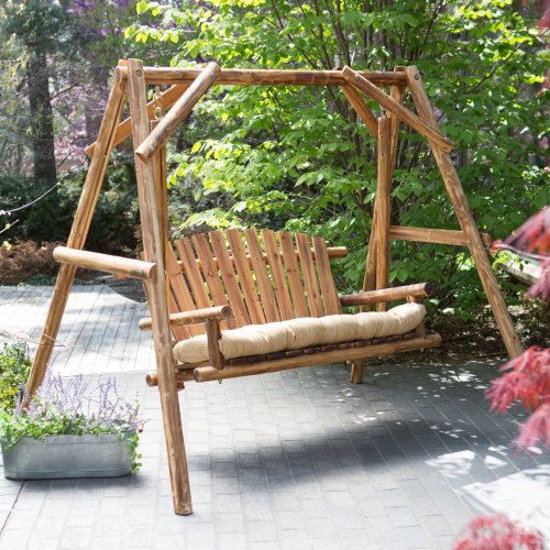 Coral Coast Rustic Oak Log Curved Back Porch Swing And A-frame Set