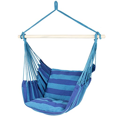 Best ChoiceProducts Hammock Hanging Rope Chair Porch Swing Seat Patio Camping Portable Blue Stripe