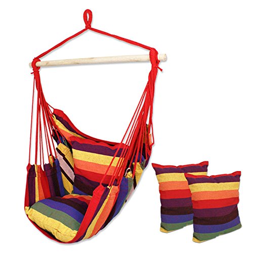 HPD Cotton Striped Hanging Hammock Rope Chair Porch Swing Seat Camping Patio Rainbow
