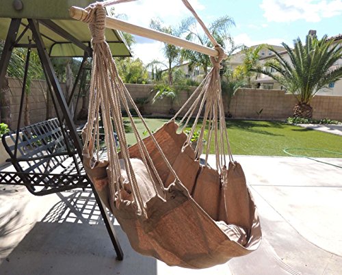 Hammock Chair Hanging Rope Chair Porch Swing Outdoor Chairs Lounge Camp Seat At Patio Lawn Garden Backyard Tan