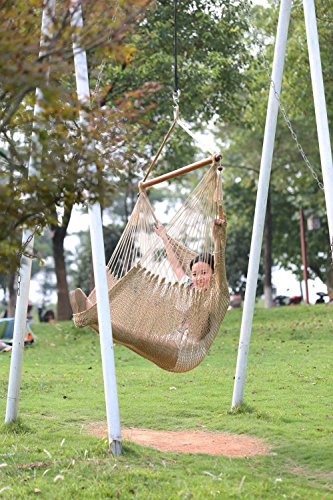 Large Hanging Cotton Rope Chair - Swing Hanging Hammock Chair Porch Swing Seat with 48 Wood Stretcher Mocha Brown