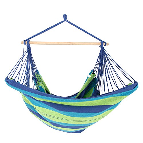 Z ZTDM Canvas Hanging Rope Large Hammock Chair Porch Swing Seat for Indoor Outdoor Patio Lawn Garden Backyard - Max 330 Lbs Turquoise Stripe