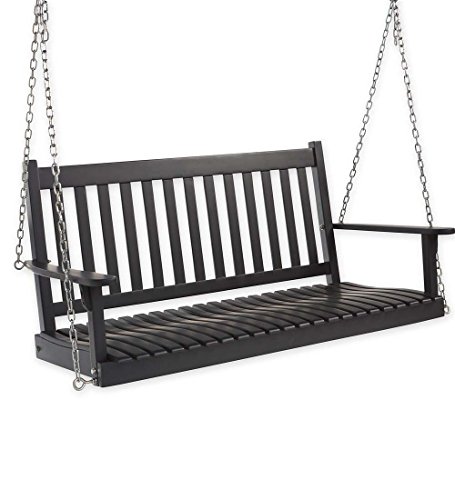 Slatted Wood Porch Swing In Black Paint