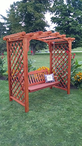 Amish-Made Jamesport Style Cedar Arbor with Swing - 6 Wide Walkthrough Redwood Stain