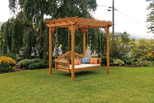 Marlboro 6 ft Cedar SWING BED 8 x 8 PERGOLA 4 MATTRESS - CEDAR STAIN