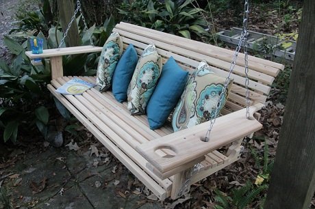 4 Foot Handmade Cypress Porch Swing With Cupholders
