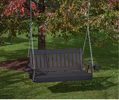 5FT-BLACK-POLY LUMBER Mission Porch Swing with Cupholder arms Heavy Duty EVERLASTING PolyTuf HDPE - MADE IN USA - AMISH CRAFTED