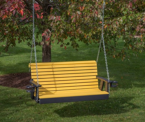5FT-YELLOW-POLY LUMBER ROLL BACK Porch Swing with Cupholder arms Heavy Duty EVERLASTING PolyTuf HDPE - MADE IN USA - AMISH CRAFTED