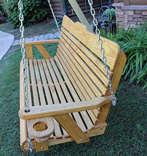 Amish Handmade Porch Swing With Cup Holder Cedar Stain 800 Lb  5-feet