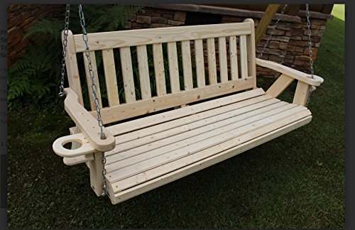 Amish Heavy Duty 700 Lb 5 Ft Mission Style Porch Swing With Cupholders - Made In Usa