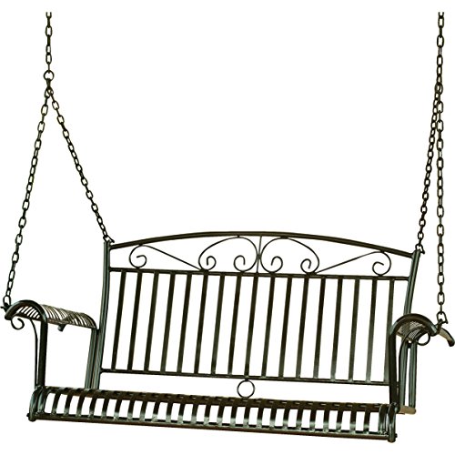 Three Posts Pure Wrought Iron Dual Powder Coat Protection Snowberry Porch Swing Black Antique Finish