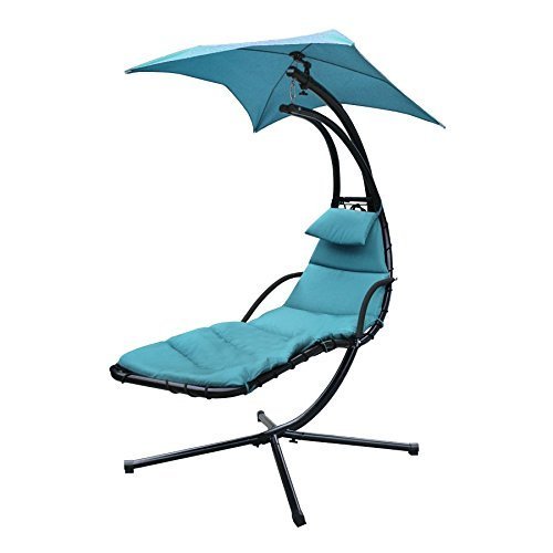 Super Deal Chaise Lounger Hanging Chair Arc Stand Air Porch Swing Hammock Chair wCanopy Umbrella and Stand Teal