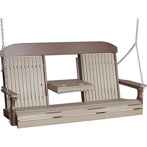 LuxCraft Classic Highback 5ft Recycled Plastic Porch Swing with Flip Down Center Console