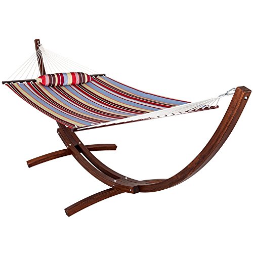 LazyDaze Hammocks 12 ft Wood Arc Hammock Stand with 2 Person Double Layer Polyester Fabric Hammock and Pillow