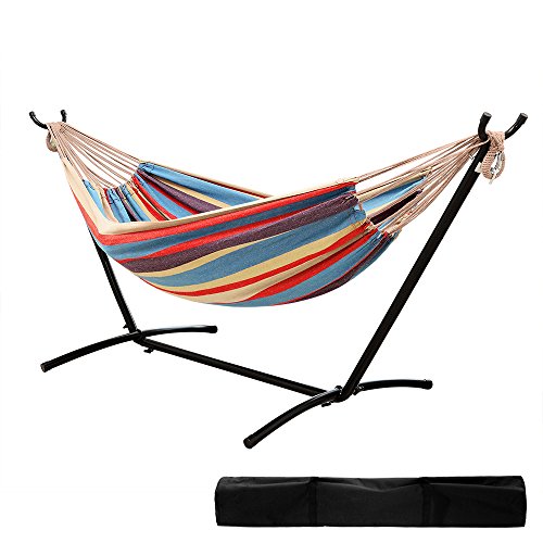 Ohuhu Double Hammock With Space Saving Steel Stand Includes Portable Carrying Case