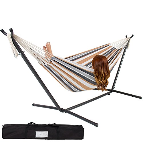 Space Saving Steel Hammock Stand With Desert Stripe Double Hammock Include Portable Carrying Case