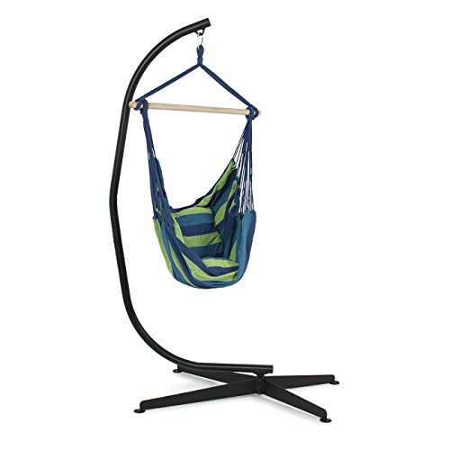 Belleze C Frame Stand Indoor Outdoor Solid Steel With Hammock Air Porch Swing Hanging Chair  Pillow