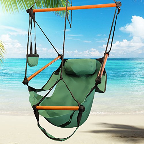 F2C Outdoor Indoor Hammock Hanging Chair Air Deluxe Sky Swing Chair Solid Wood 250lb green