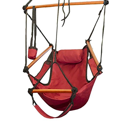 Giantex Outdoor Indoor Hammock Hanging Chair Air Deluxe Sky Swing Chair Solid Wood 250lb Red