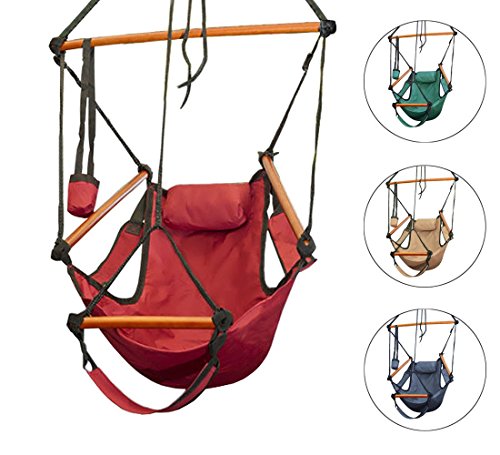 Outdoor Indoor Hammock Hanging Chair Air Deluxe Sky Swing Chair Solid Wood 250lb Red