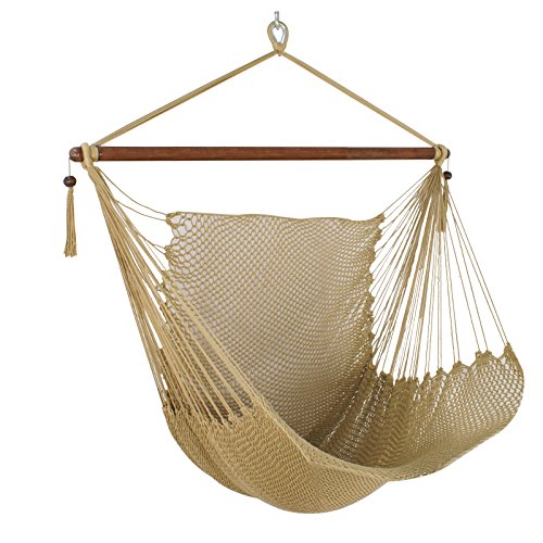Portable Indoor Outdoor Caribbean Hammock Rope Chair Large Hanging Swing Seat Cotton Rope Construction sandy
